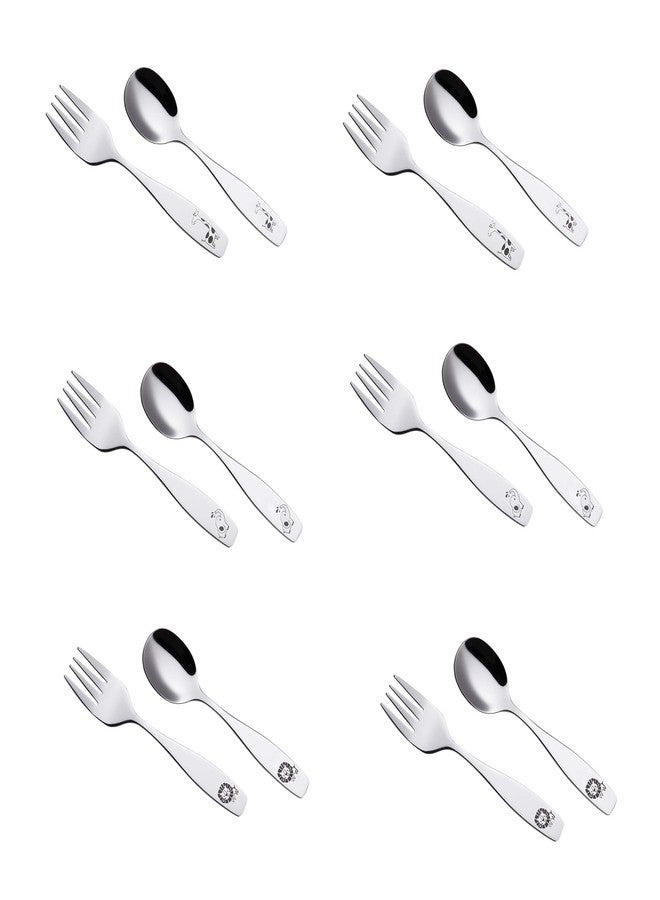 ANNOVA Kids Silverware 12 Pieces Children's Safe Flatware Set Stainless Steel - 6 x Children Forks, 6 x Dinner Spoons, Toddler Utensils, for Lunchbox (Safari Animals Etched Elephant, Giraffe, Lion) - Image 3